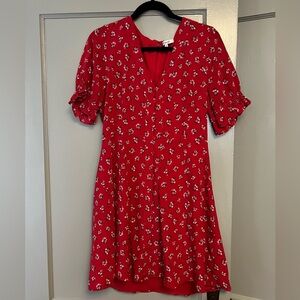 Madewell size 8 red floral mini dress silk button front ruffle sleeve